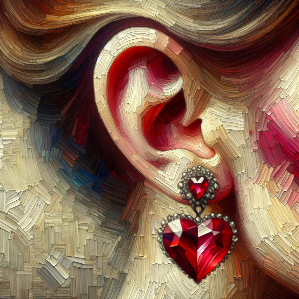 Close-up of Heart-Shaped Earring with Red Gemstones