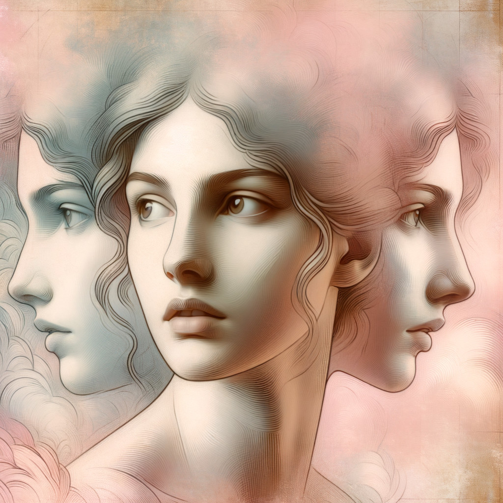 Stylized Portrait of a Woman with Three Profiles