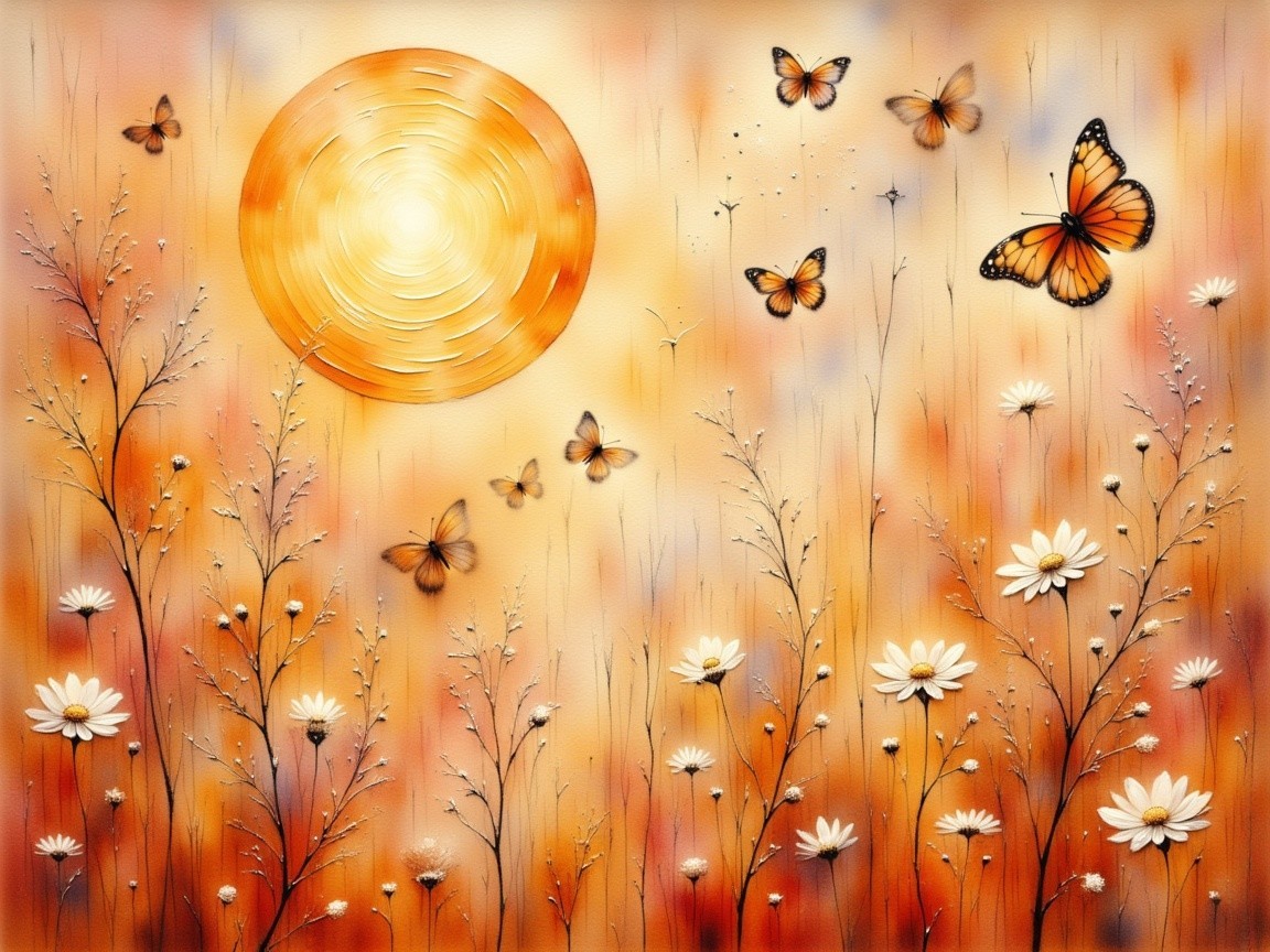 Vibrant Sunlit Meadow with Daisies and Butterflies