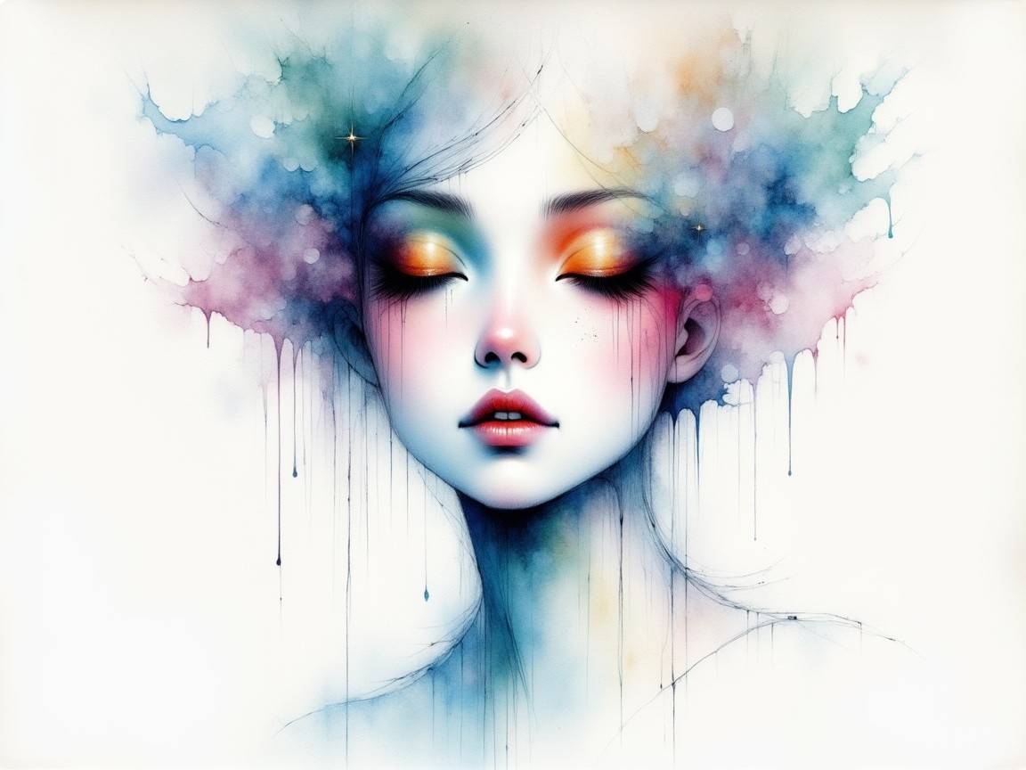 Portrait of a young woman with colorful hair and features