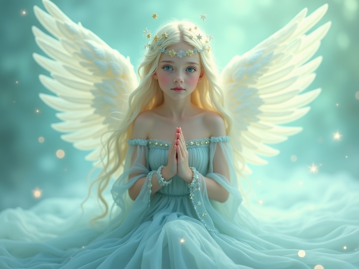 Serene Fairy Girl with Ethereal Wings and Gown