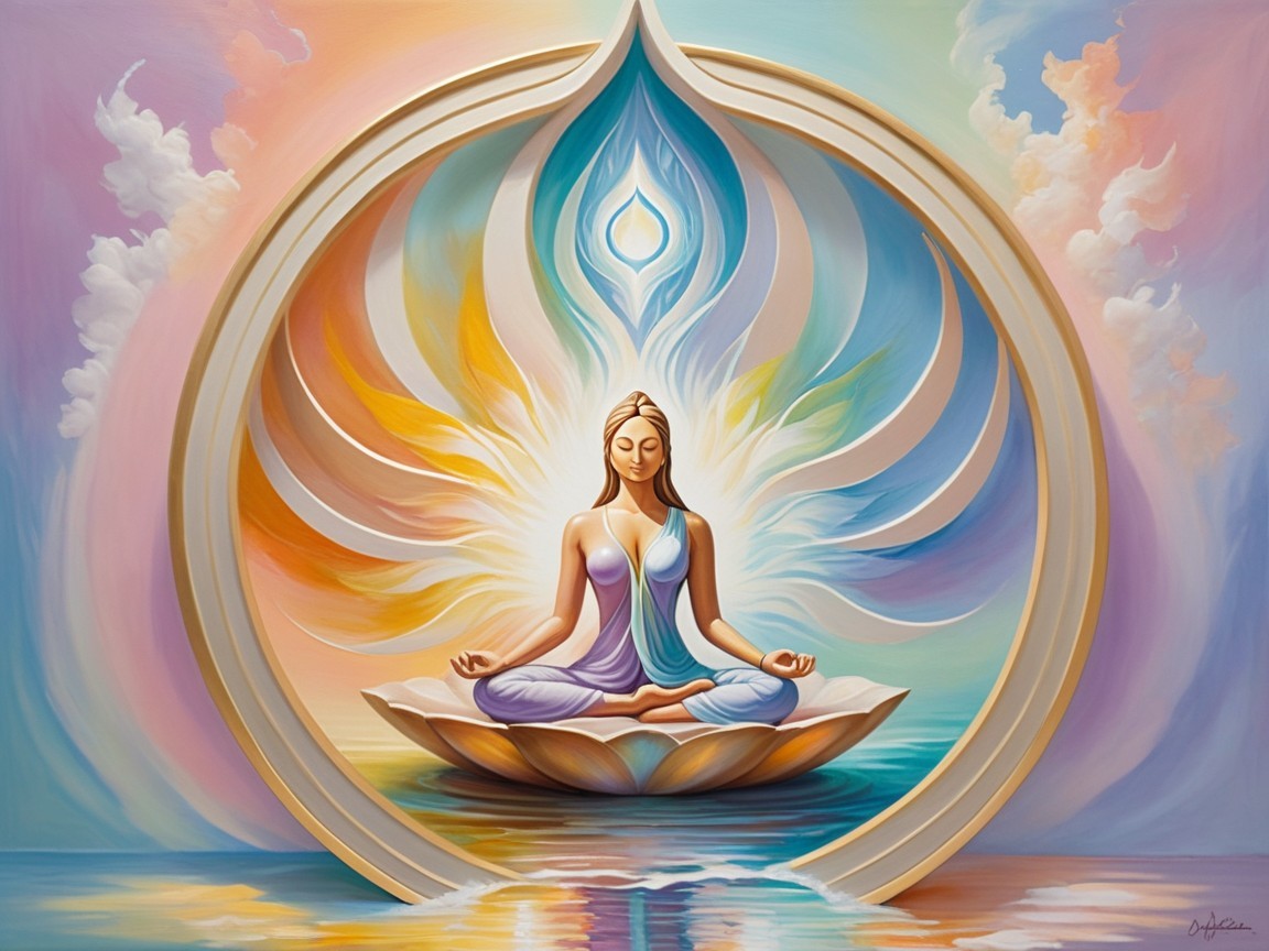 Meditating Figure on Lotus Flower with Ethereal Colors