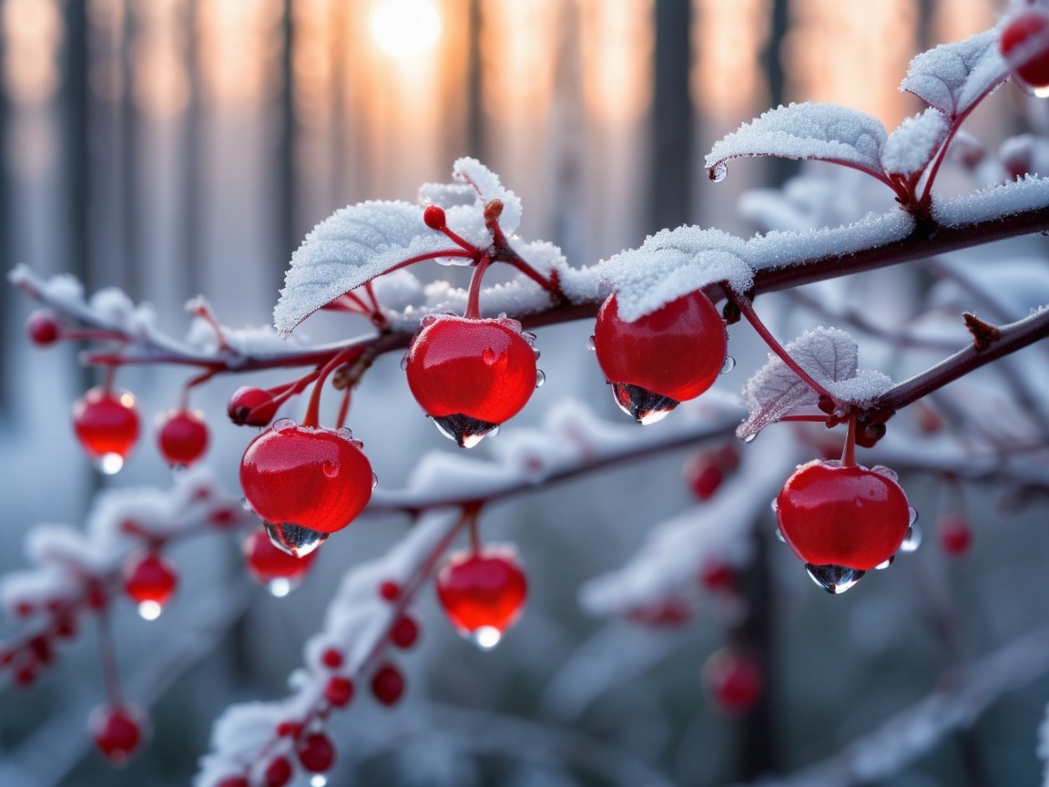 Close-Up of Frosted Red Berries on a Branch