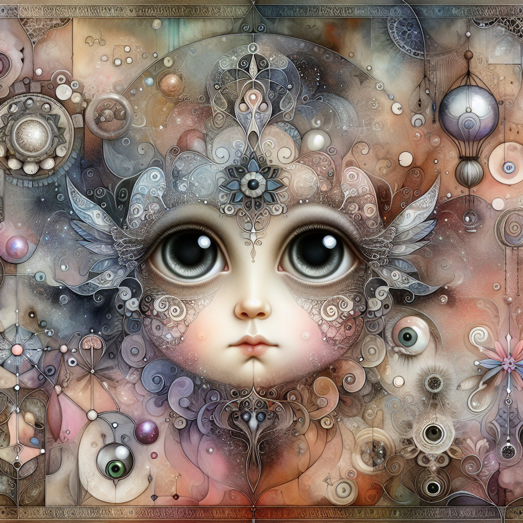 Whimsical Portrait with Expressive Eyes and Soft Colors