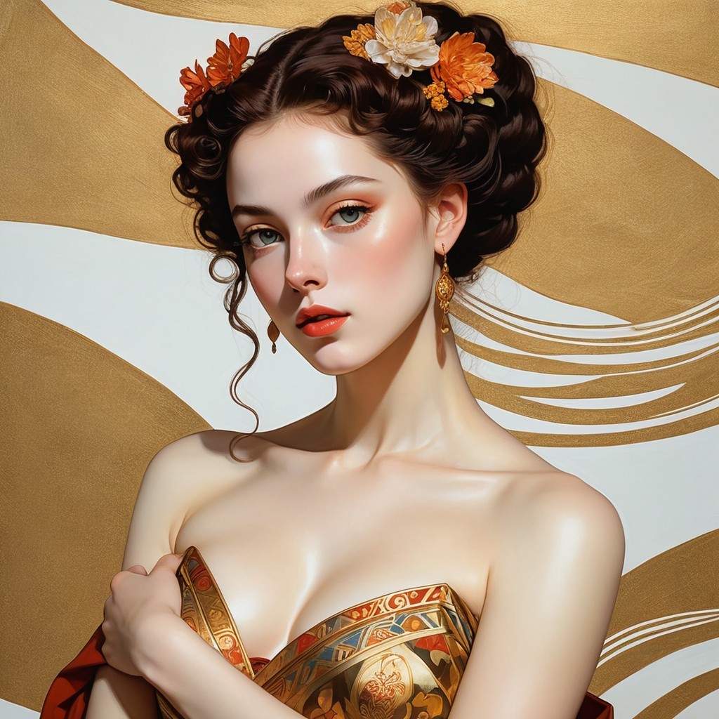 Young woman in elegant dress with floral hairstyle