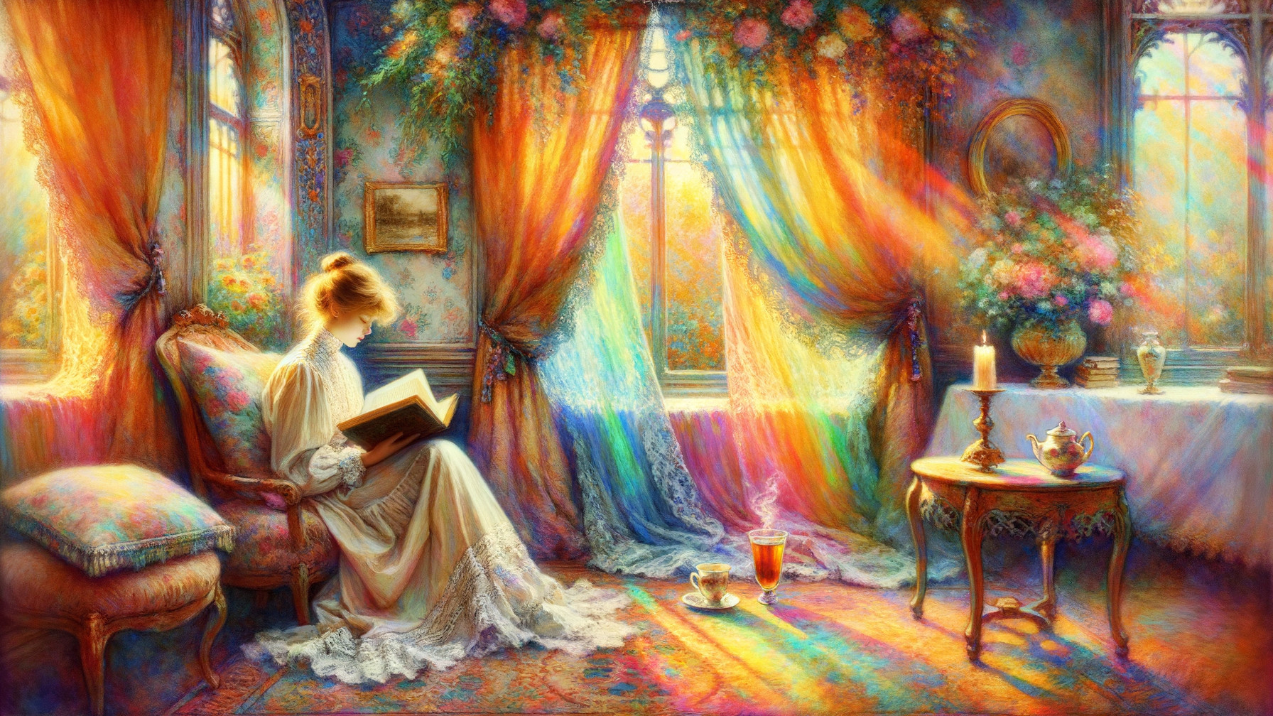 Serene Reading Scene in a Beautifully Adorned Room