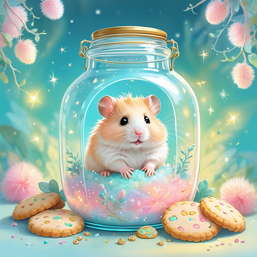 Hamster in Jar with Cookies and Fairy Lights