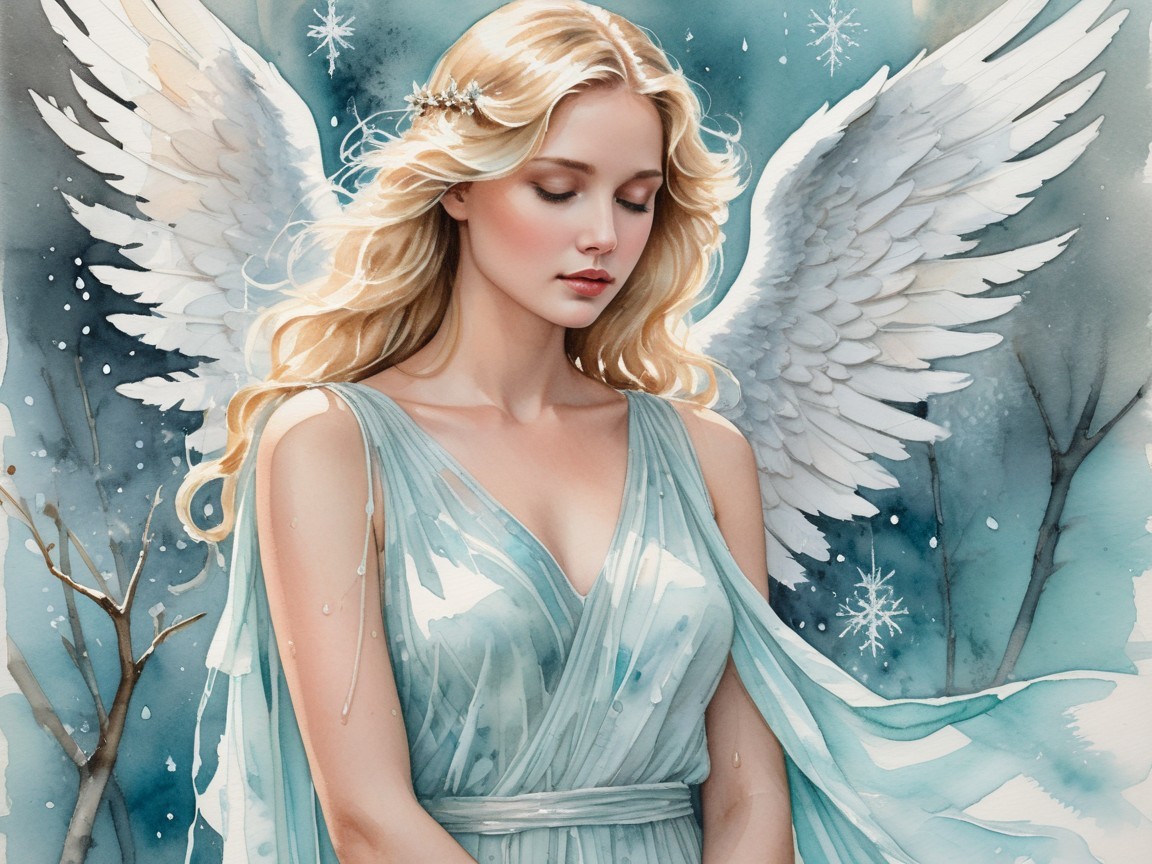 Serene Angelic Figure in Winter Landscape