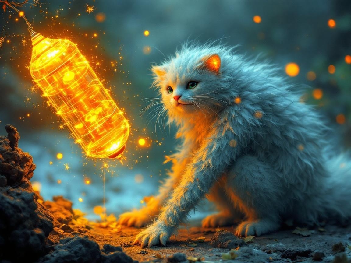 Fluffy Cat in a Magical, Dreamlike Setting