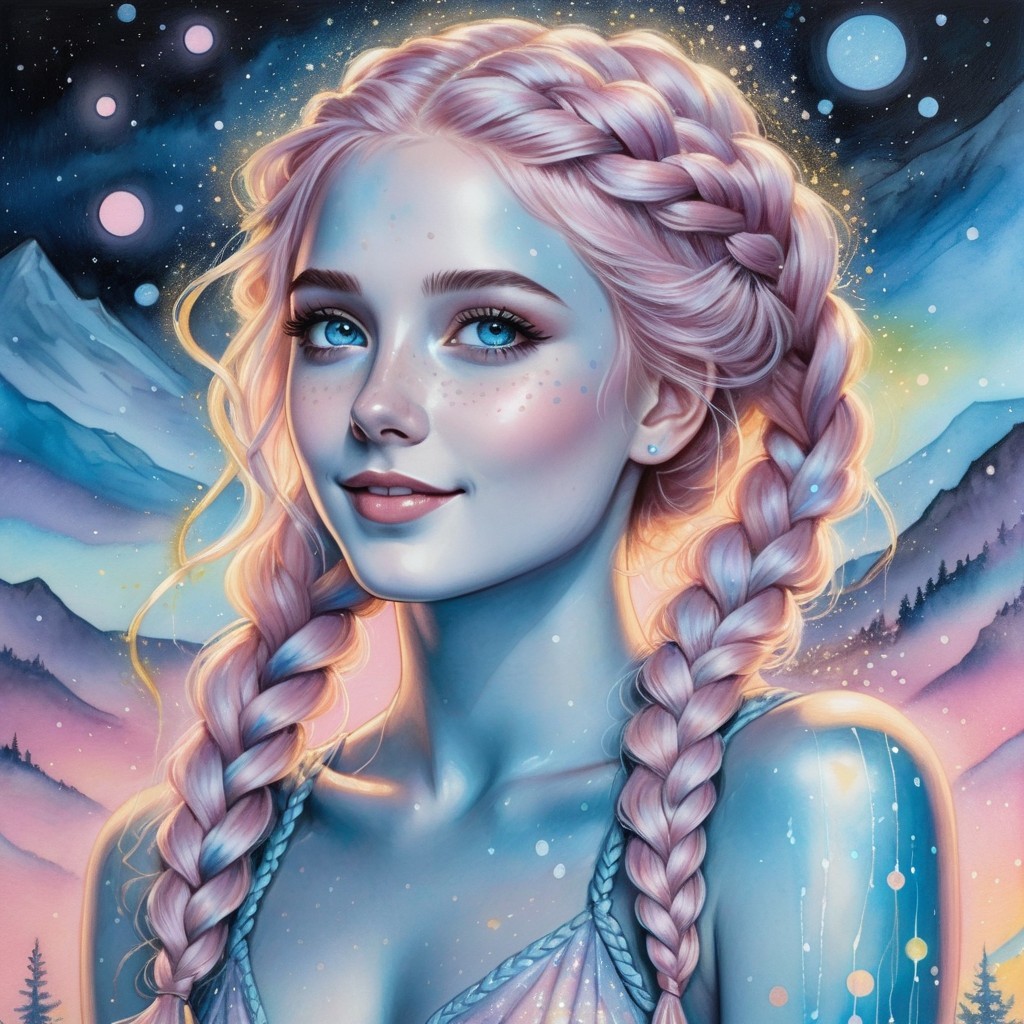 Surreal Portrait of a Woman with Glowing Blue Skin