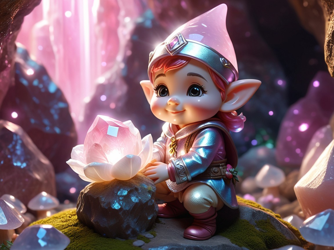 Fairy in Magical Cave with Glowing Lotus Flower