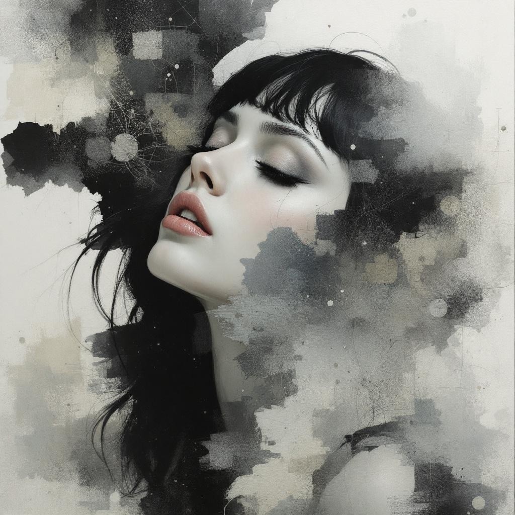 Close-Up Portrait of a Serene Woman with Dark Hair