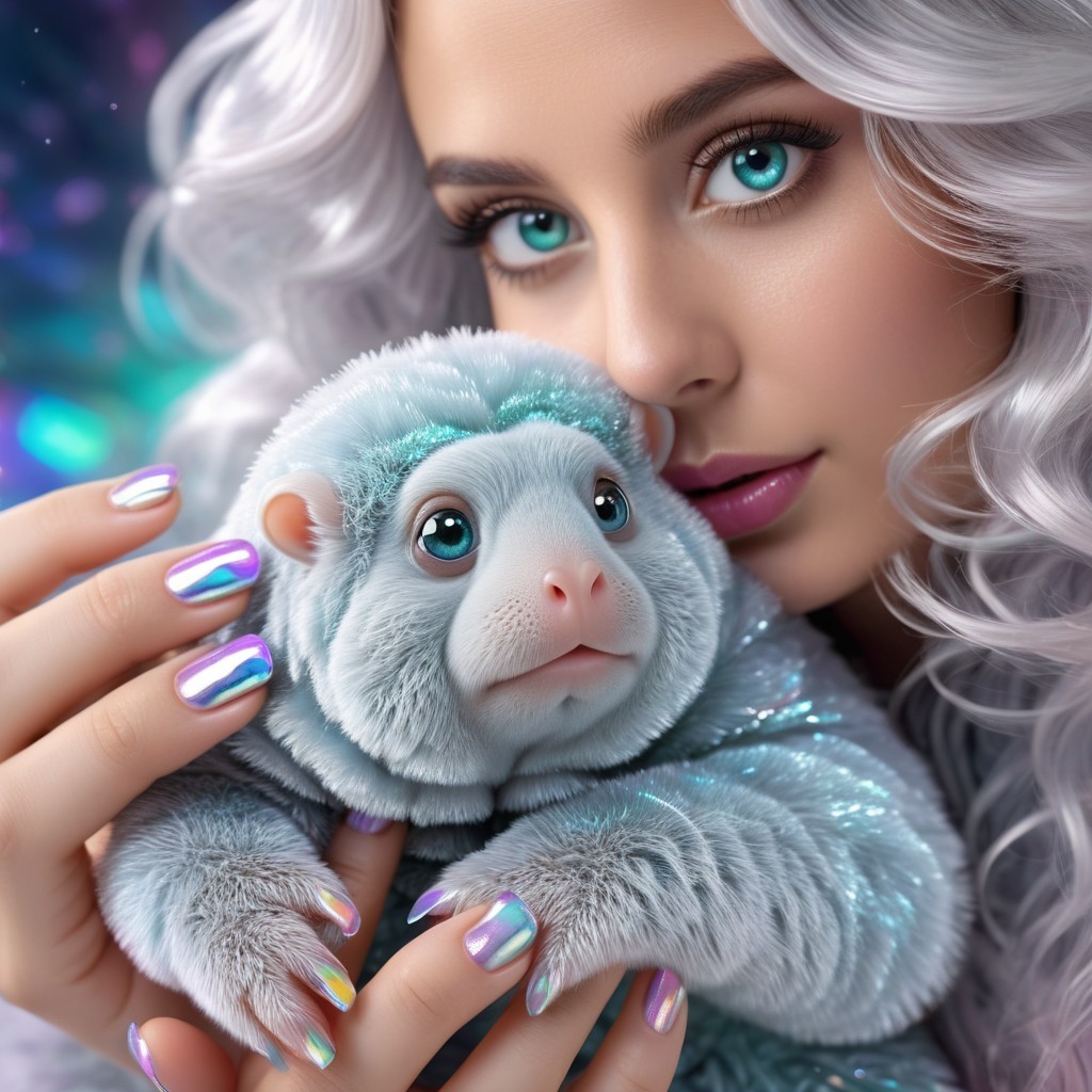 Young Woman with Alien Pet in Enchanting Setting