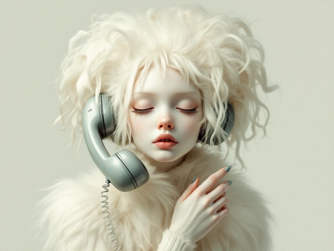 Portrait of a Young Woman in White Fur Coat