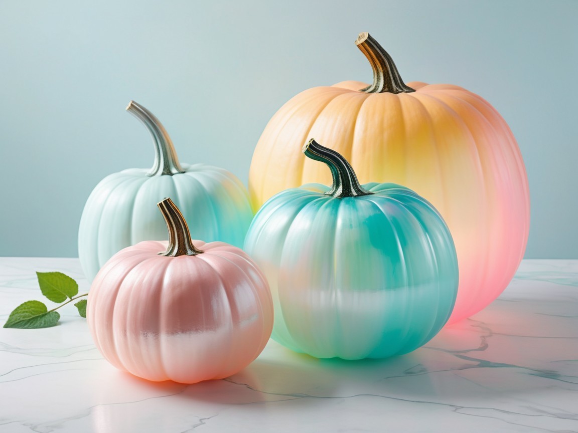 Pastel-Colored Pumpkins on Light Blue Background