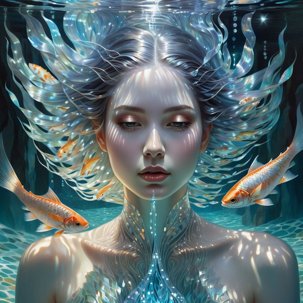 Mystical Underwater Scene with Serene Young Woman