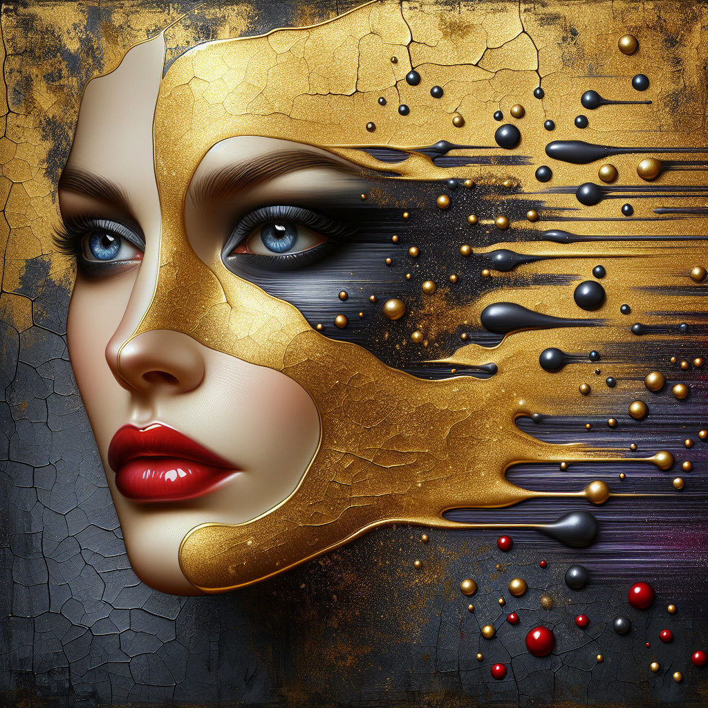 Artistic portrayal of a woman's face with gold paint