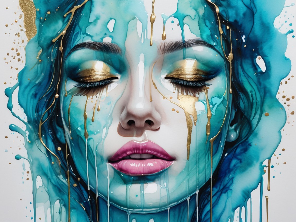 Surreal portrait of a woman with colorful paint details