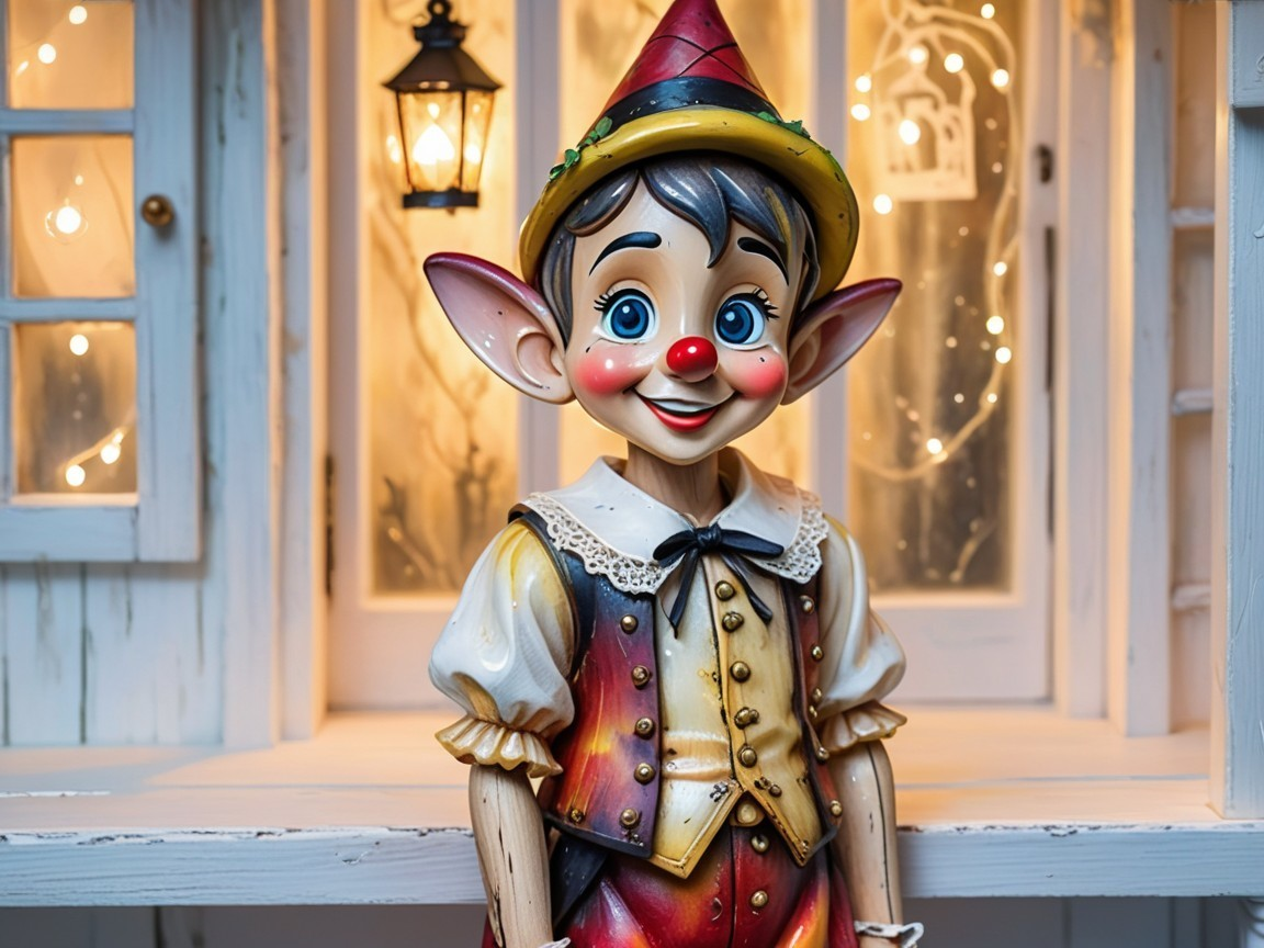 Charming Wooden Puppet by Softly Lit Window