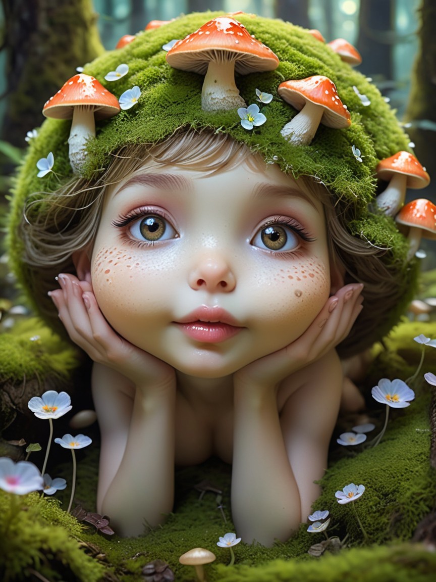 Whimsical Fairy Girl in Enchanted Forest Setting