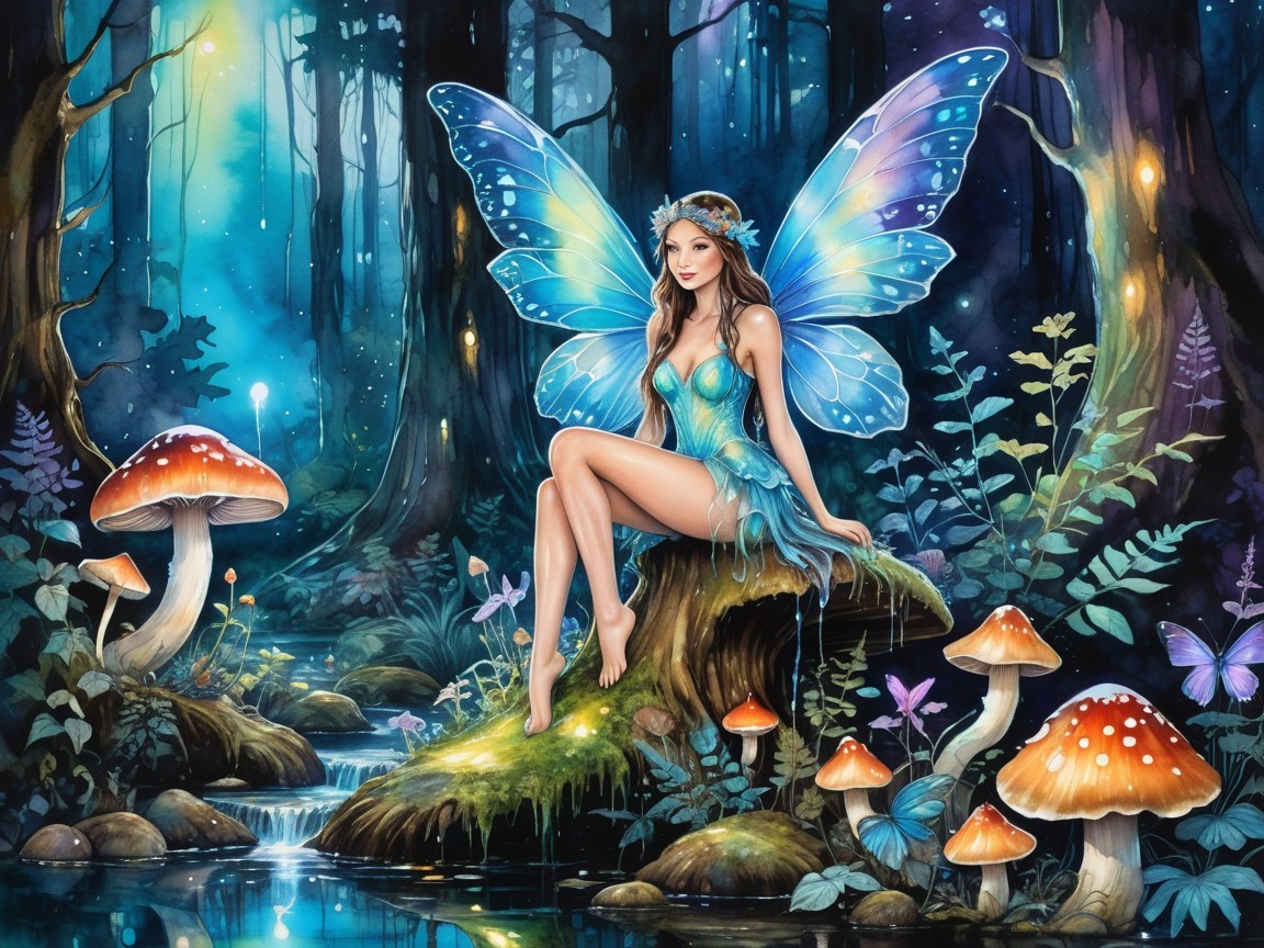 Fairy in a Mystical Forest with Shimmering Wings