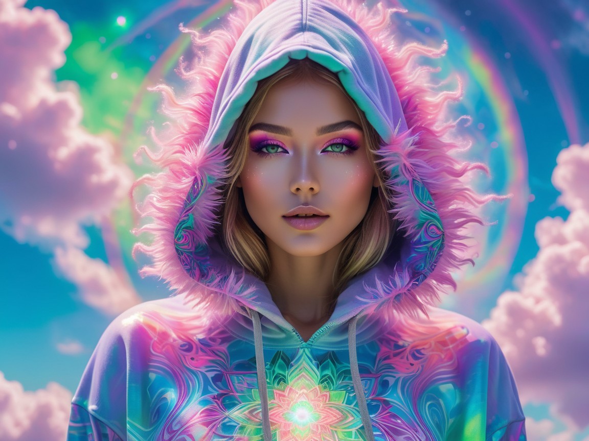 Portrait of a Young Woman in Colorful Hoodie