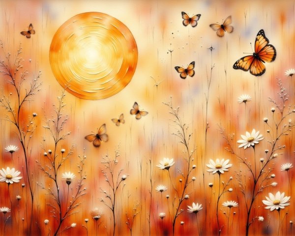 Vibrant Sunlit Meadow with Daisies and Butterflies