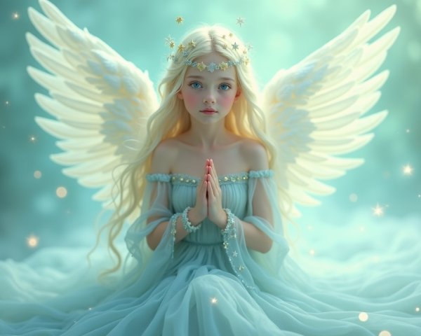 Serene Fairy Girl with Ethereal Wings and Gown