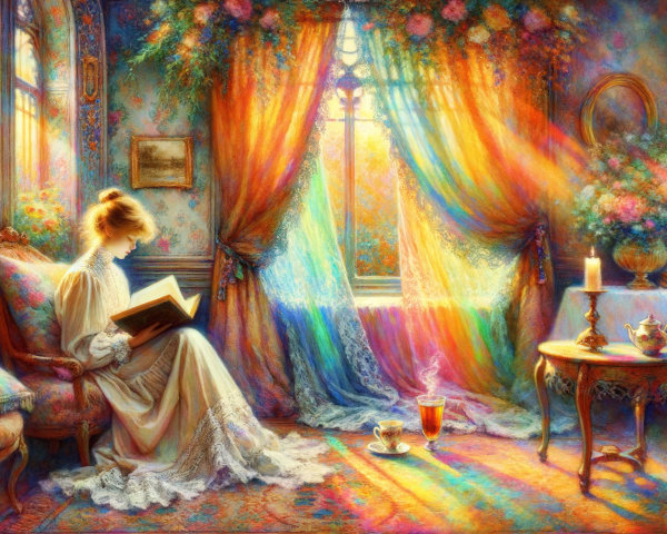 Serene Reading Scene in a Beautifully Adorned Room