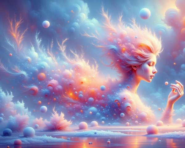 Surreal Ethereal Landscape with Dreamy Figure and Clouds