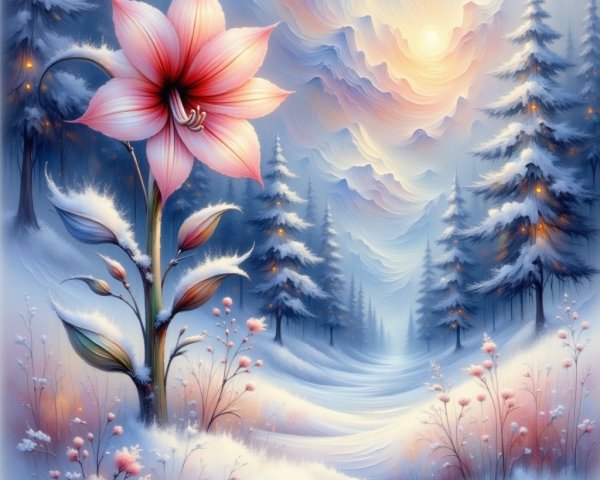 Vibrant Pink Flower in Serene Winter Landscape
