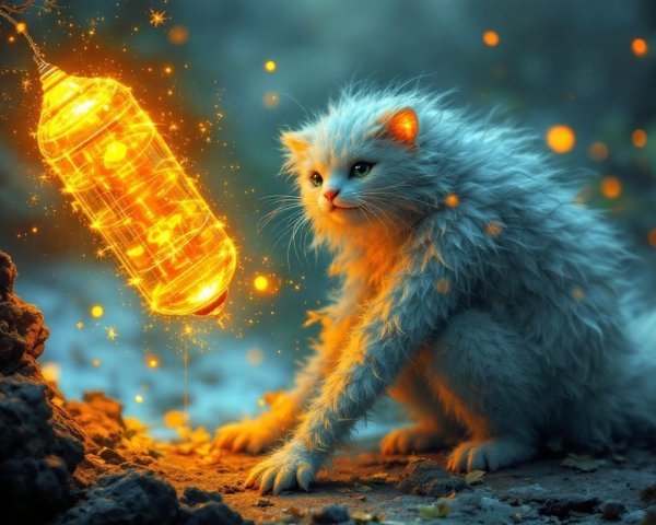 Fluffy Cat in a Magical, Dreamlike Setting