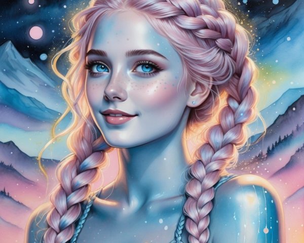 Surreal Portrait of a Woman with Glowing Blue Skin