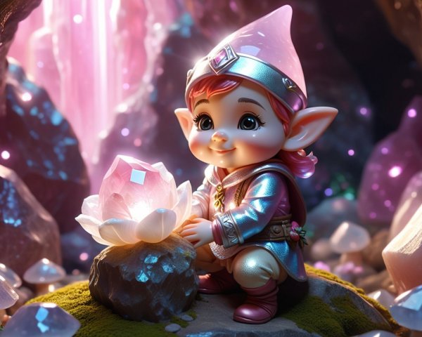 Fairy in Magical Cave with Glowing Lotus Flower