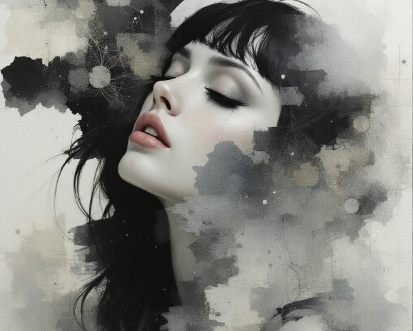 Close-Up Portrait of a Serene Woman with Dark Hair