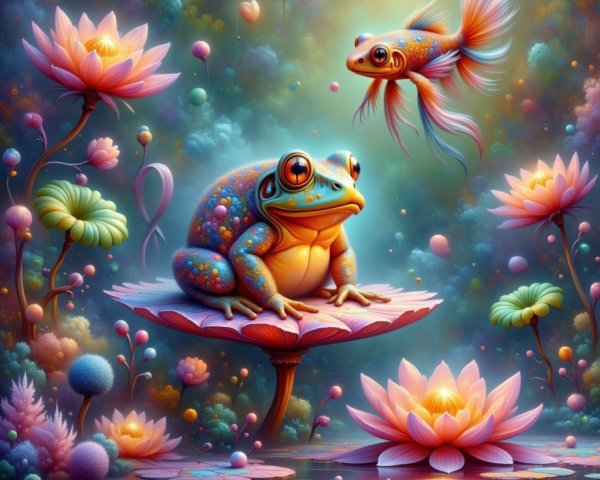 Vibrant Underwater Scene with Colorful Frog and Fish