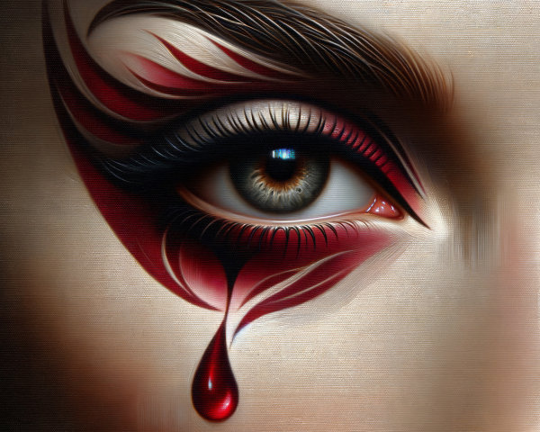 Close-Up of Intricate Eye Makeup with Red Patterns