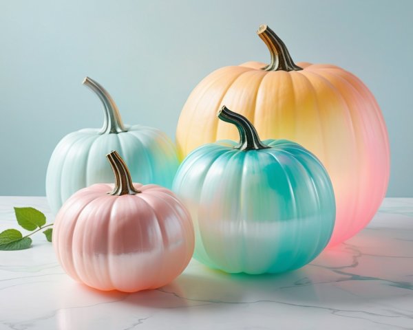 Pastel-Colored Pumpkins on Light Blue Background