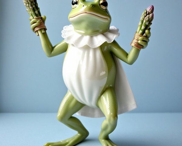 Whimsical Green Frog Figurine with Asparagus Decoration