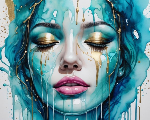 Surreal portrait of a woman with colorful paint details