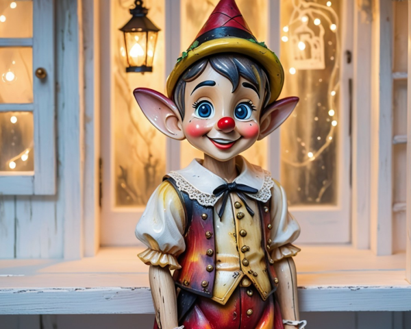 Charming Wooden Puppet by Softly Lit Window