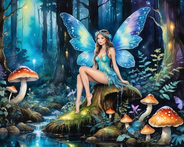 Fairy in a Mystical Forest with Shimmering Wings