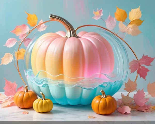 Large Glass Pumpkin with Ombre Design and Autumn Decor