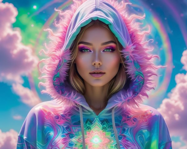 Portrait of a Young Woman in Colorful Hoodie