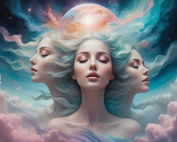 Ethereal Women Against a Cosmic Backdrop
