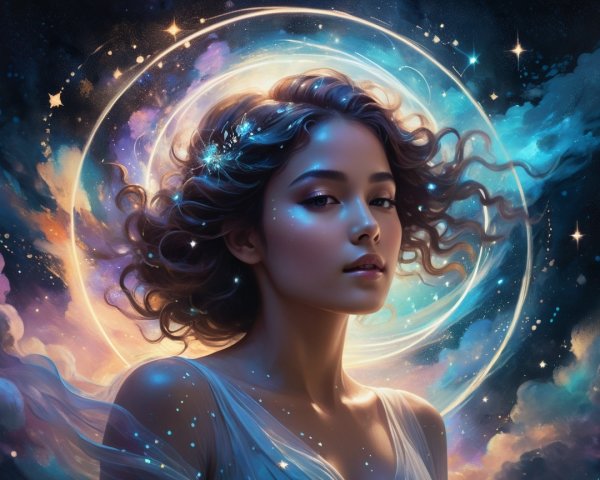 Celestial Portrait of a Young Woman in Cosmic Setting