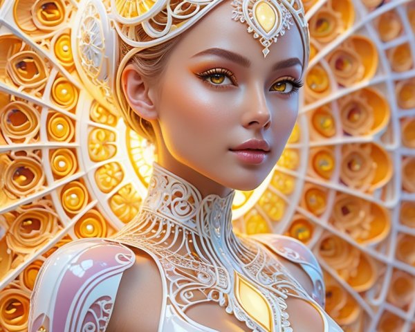 Futuristic Ethereal Figure with Intricate Designs