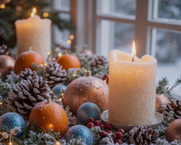 Cozy Winter Table Centerpiece with Candles and Decor