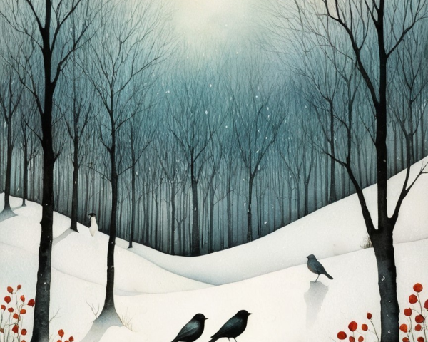 Winter Landscape with Bare Trees and Snowy Path