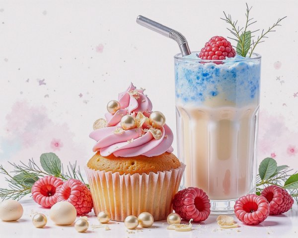 Luscious Cupcake and Creamy Beverage in Pastel Setting